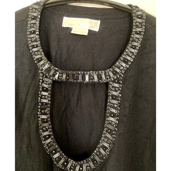 Michael Kors Black Knit Beaded Sequin Cut-Out Neck Long Sleeve Sweater Size L - Picture 2 of 5
